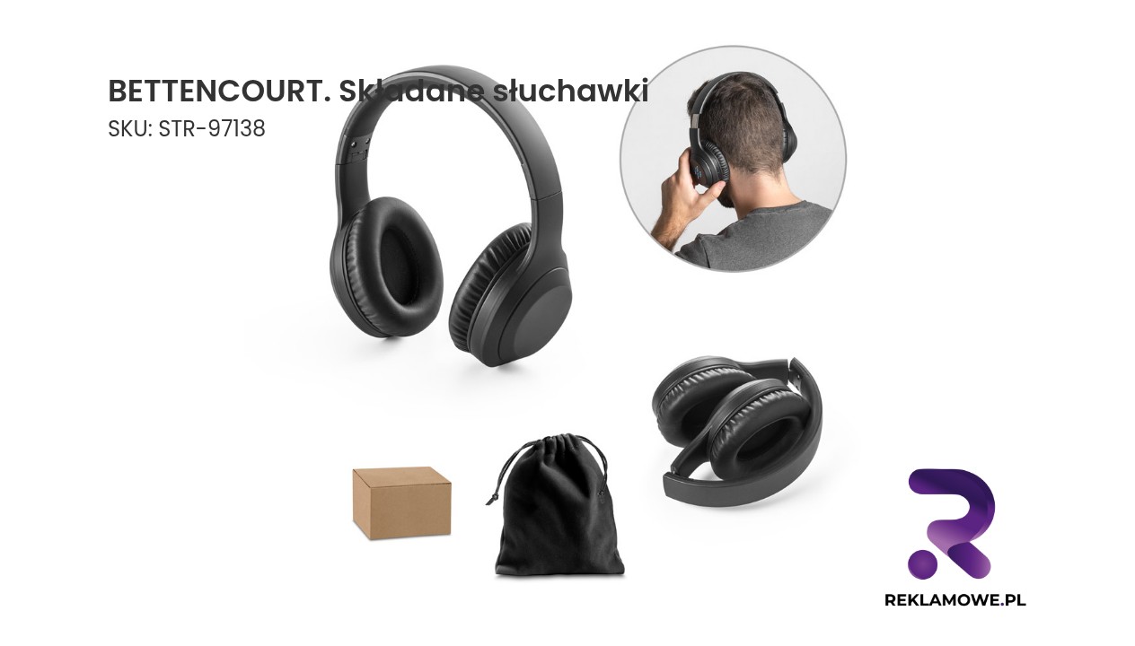 BETTENCOURT. Składane słuchawki bezprzewodowe z ANC i 15-godzinną autonomią na ABS pochodzącego z recyklingu (100% rABS) Skladane słuchawki BETTENCOURT na białym tle