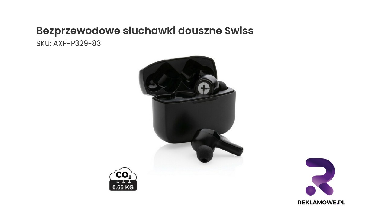 Bezprzewodowe słuchawki douszne marki Swiss w kolorze czarnym