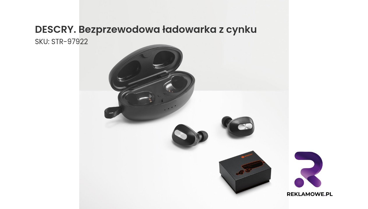 DESCRY. Bezprzewodowa ładowarka z cynku i bezprzewodowe słuchawki douszne z metalu i akrylu ABS DESCRY bezprzewodowa ładowarka z cynku - nowoczesna ładowarka bezprzewodowa do smartfona