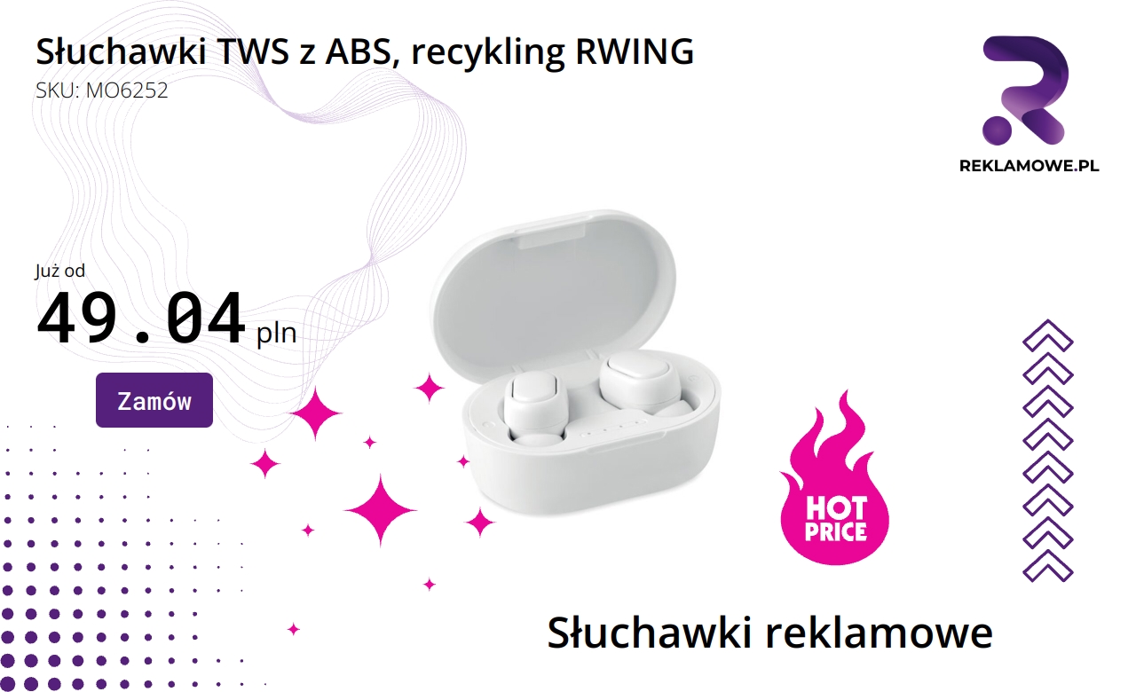 Słuchawki TWS wykonane z recyklingowanego ABS marki RWING