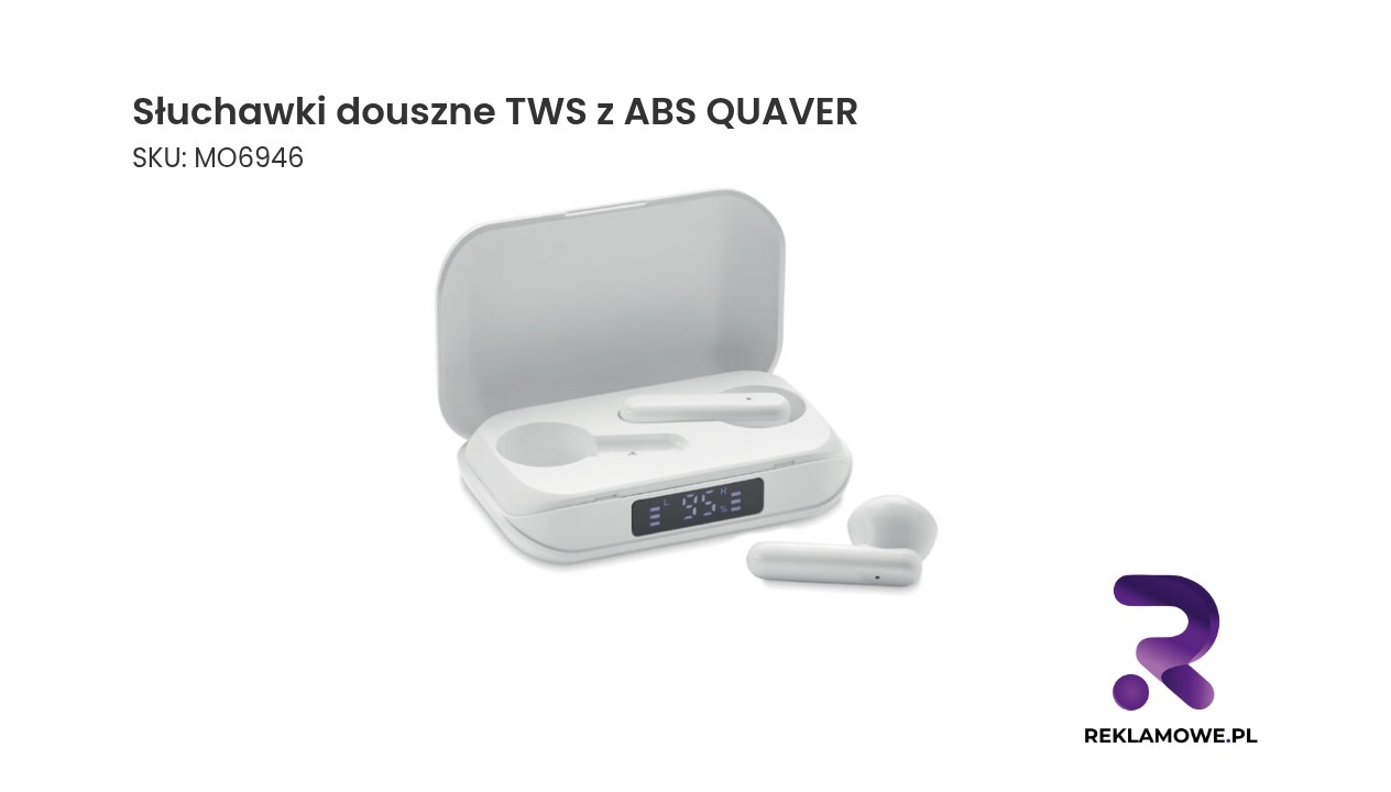 Słuchawki douszne TWS Quaver wykonane z ABS na białym tle