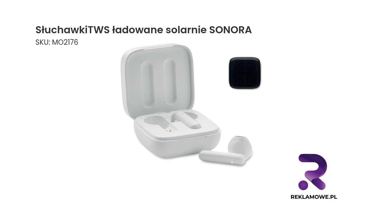 SłuchawkiTWS ładowane solarnie SONORA Słuchawki TWS ładowane solarnie SONORA – bezprzewodowe słuchawki z etui ładującym
